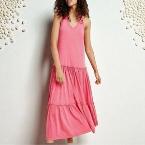 🌻Anthropologie Sundry Coral Pink Tiered Sleeveless Maxi Dress Size 4/XL